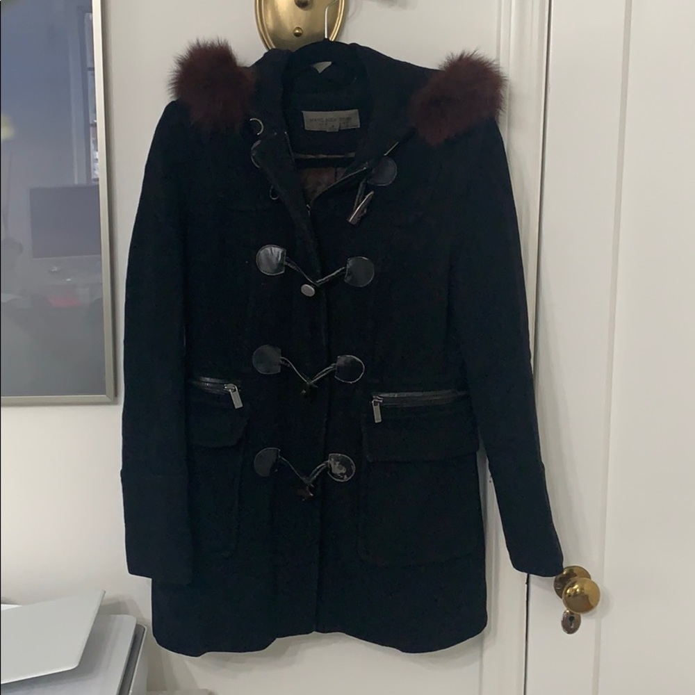 Andrew Marc Black Toggle Coat with Fur Hood